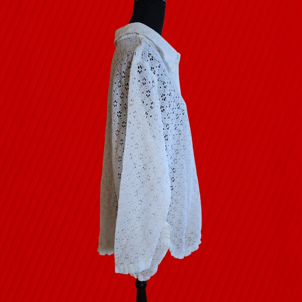Vintage Dotti White Crochet Long Sleeve Beach Cover Up L - Picture 2 of 4